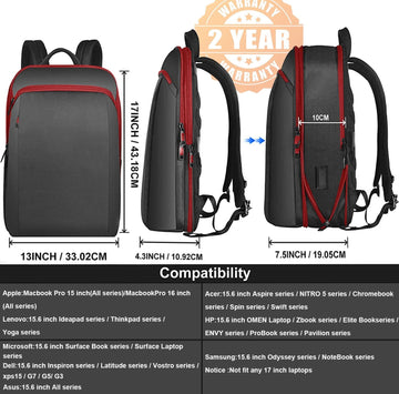 Slim Expandable 15-16 Inch Anti-Theft Laptop Backpack with USB - Business Travel Daypack for Men & Women